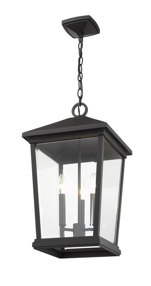 Beacon 3 Light Outdoor Chain Mount Ceiling Fixture in Black Finish by Z-Lite