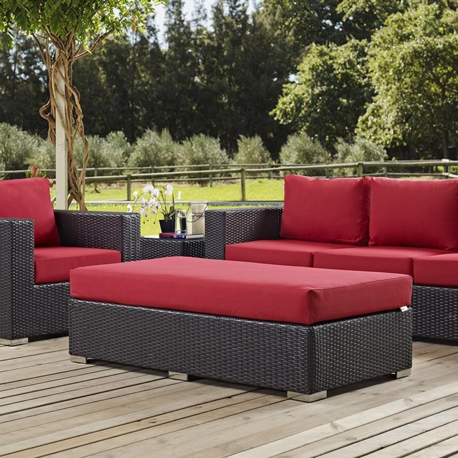 Minerva Outdoor Patio Fabric Rectangle Ottoman In Espresso Red by Modway Furniture