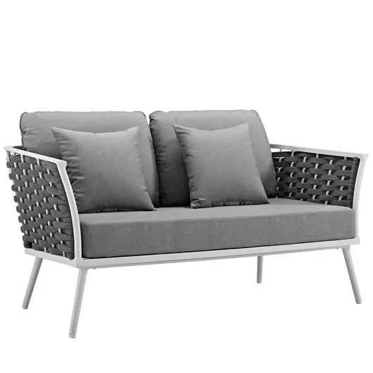 Aubrey Outdoor Patio Aluminum Loveseat In White Gray by Modway Furniture