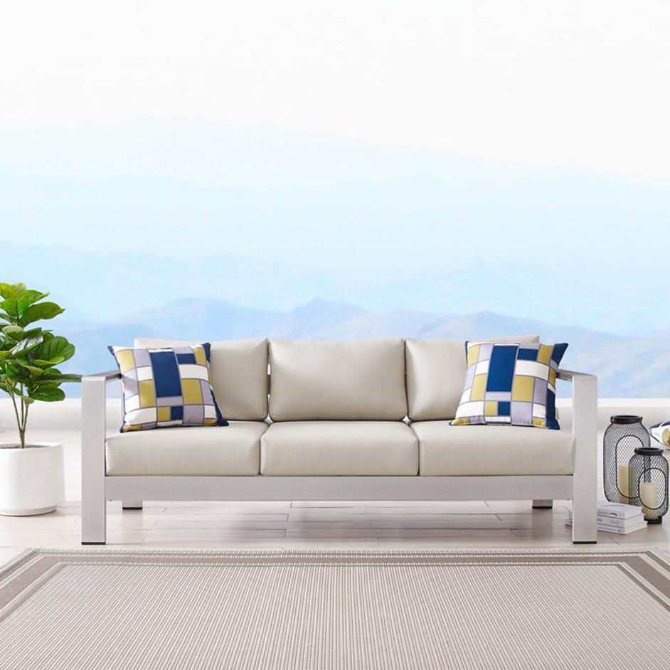Nantucket Outdoor Patio Aluminum Sofa In Silver Beige by Modway Furniture