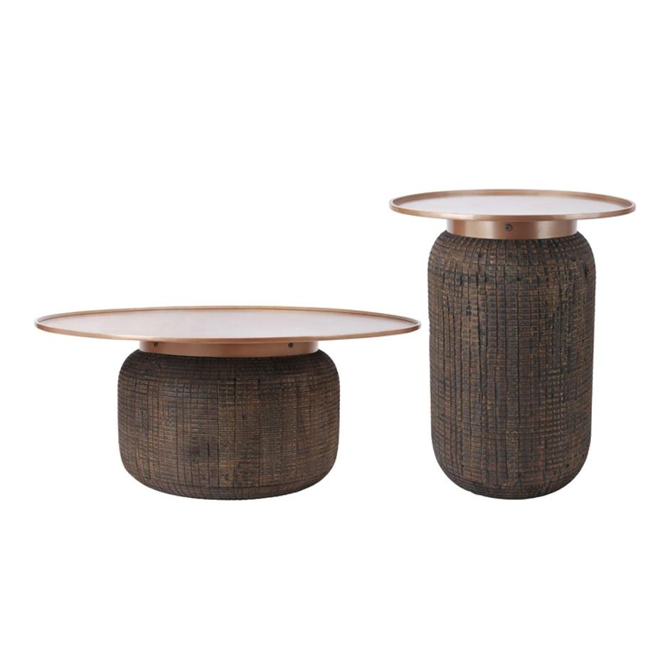 Atalia KD Reclaimed Teak Coffee Table w/ Steel Tray Top, Antique Copper  by New Pacific Direct