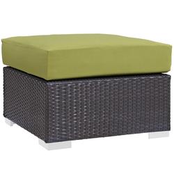 Minerva Outdoor Patio Fabric Square Ottoman In Espresso Peridot by Modway Furniture