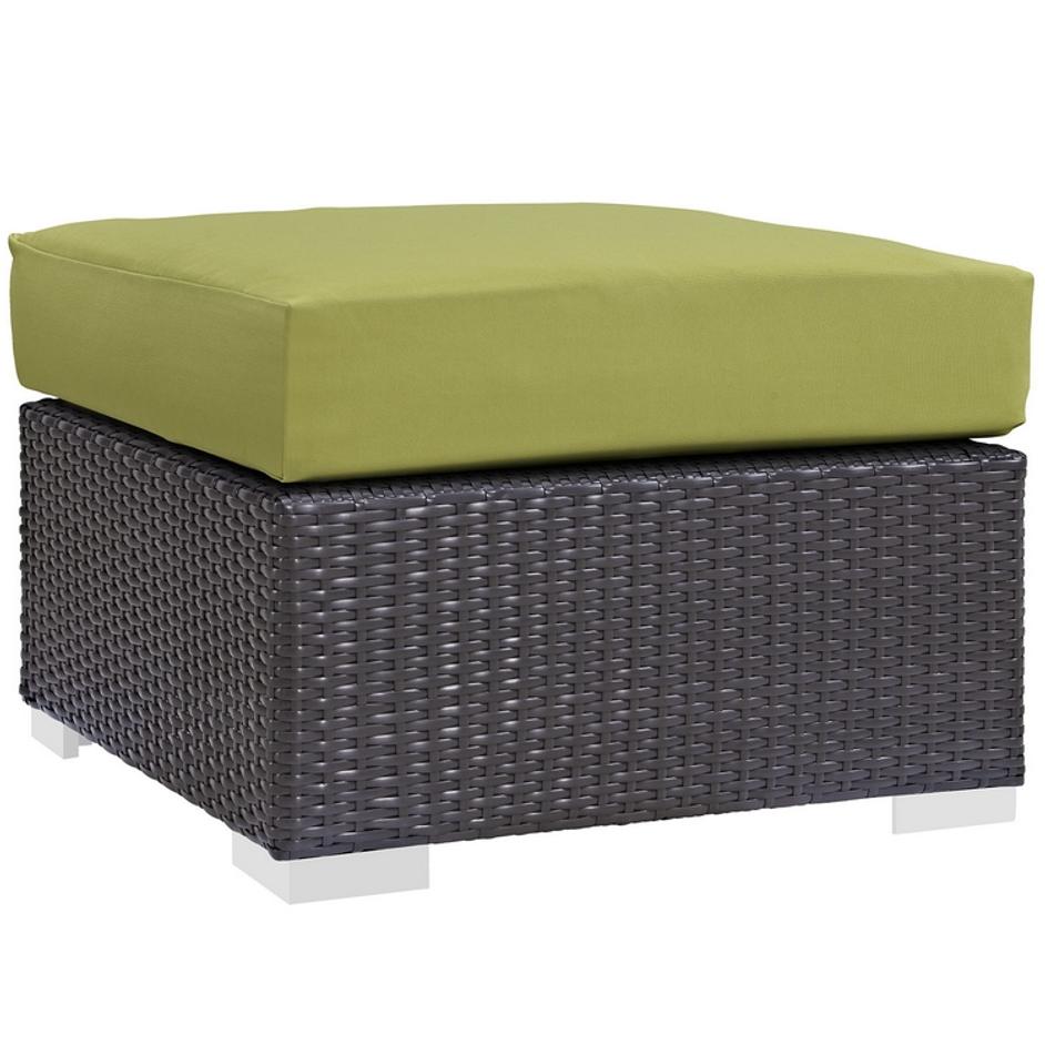 Minerva Outdoor Patio Fabric Square Ottoman In Espresso Peridot by Modway Furniture