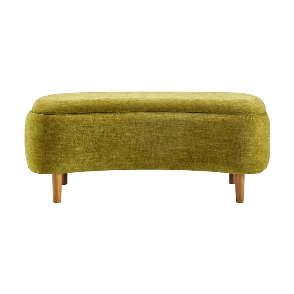 Leony Chenille Storage Bench, Seneca Olive  by New Pacific Direct