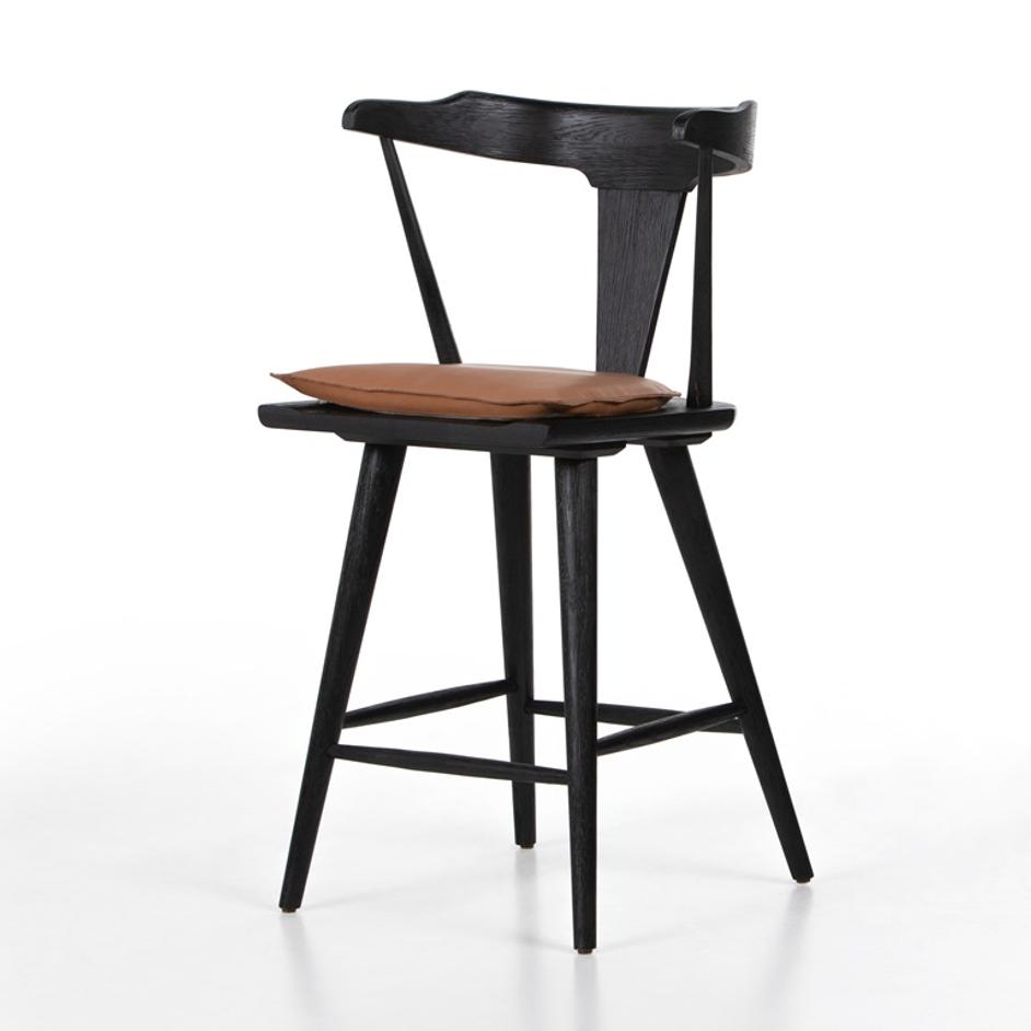 Ripley Stool W Cushion In Black Oak In Counter by FOUR HANDS