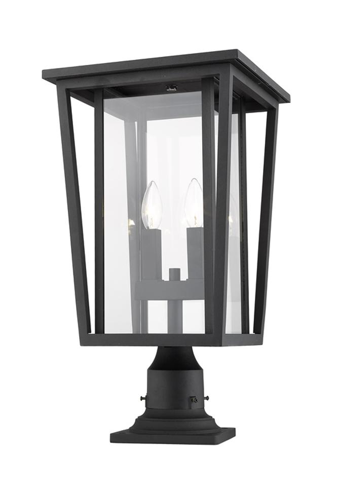 Seoul 2 Light Outdoor Pier Mounted Fixture in Black Finish by Z-Lite