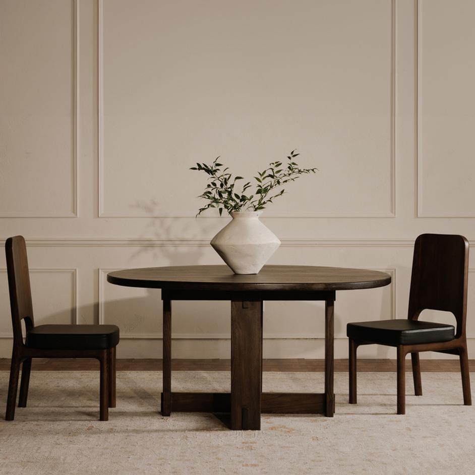 Kerr Dining Chair Walnut Stained Black Vegan Leather-Set Of Two by Moes Home