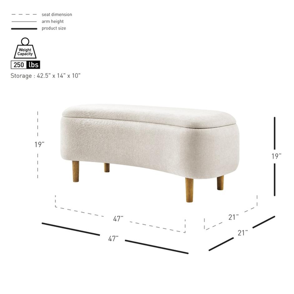 Leony Chenille Storage Bench, Seneca Beige  by New Pacific Direct