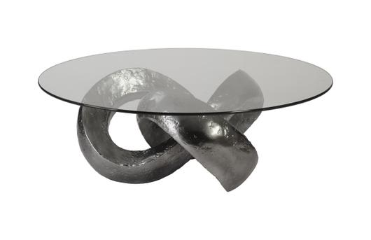 Trifoil Coffee Table, Liquid Silver w/Glass by PHILLIPS COLLECTION