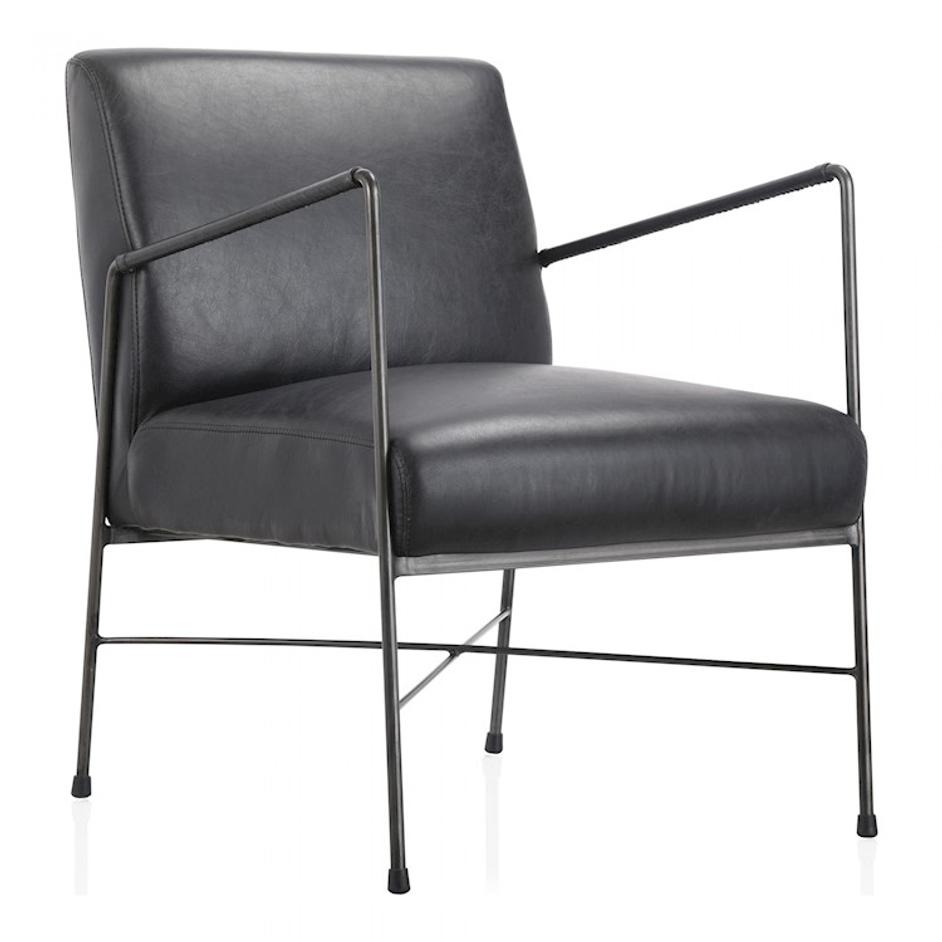 DAGWOOD LEATHER ARM CHAIR ONYX BLACK LEATHER by Moes Home