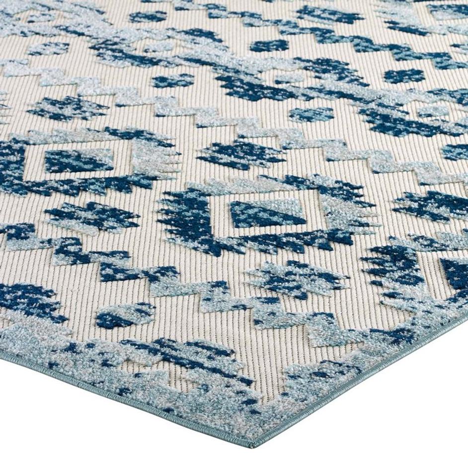 Burket Takara Abstract Diamond Moroccan Trellis 5X8 Indoor And Outdoor Area Rug In Ivory And Blue by Modway Furniture