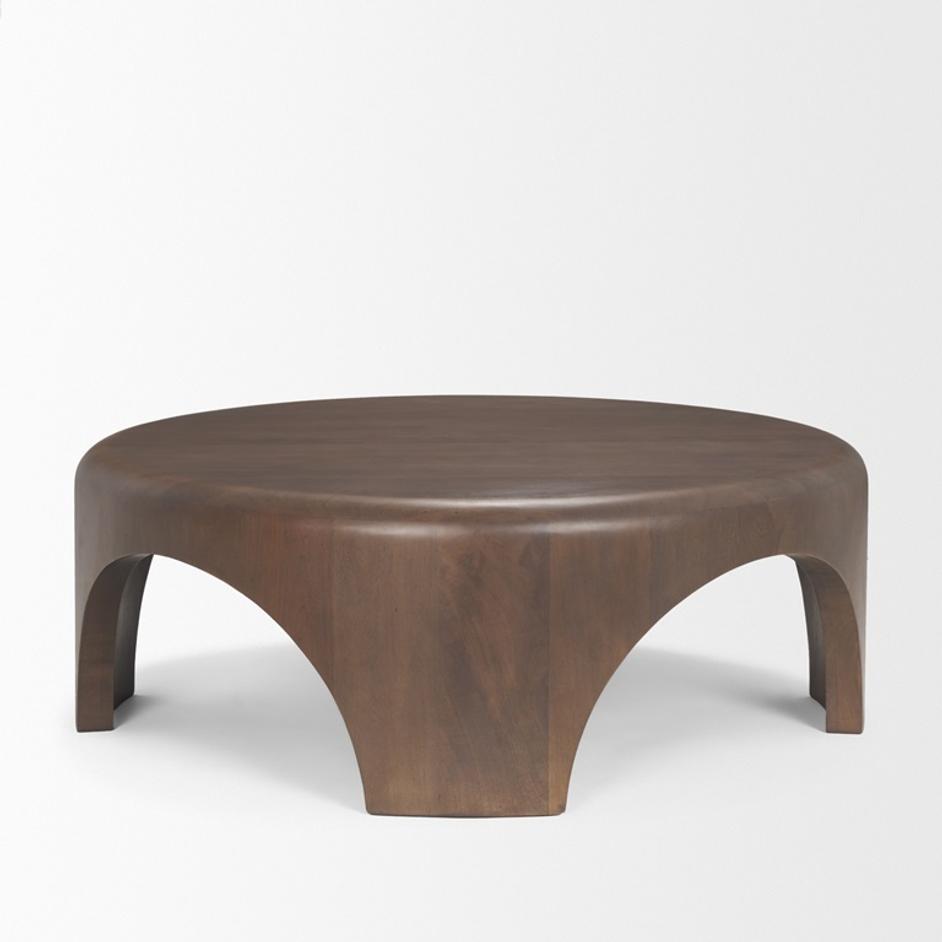 Shima Round Dark Brown Wood W/Arched Legs Coffee Table by Mercana