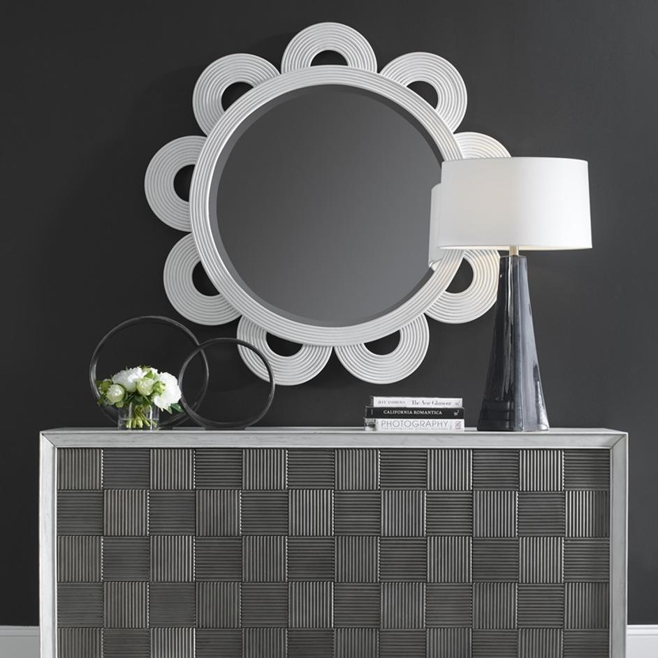 Clematis White Rattan Round Mirror by Uttermost