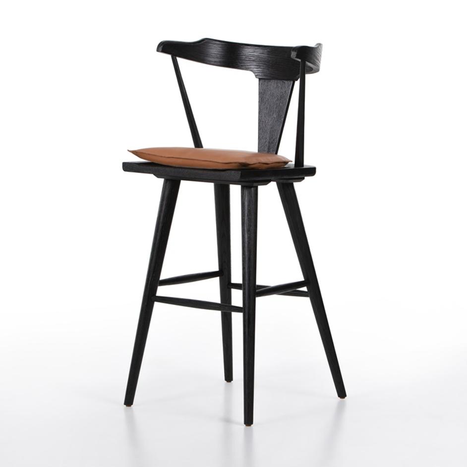 Ripley Stool With Cushion In Black Oak In Bar by FOUR HANDS