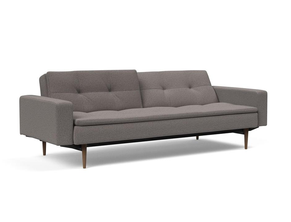 DUBLEXO SLEEPER SOFA W/ARMS in MIXED DANCE GREY FABRIC WITH Dark Wood LEGS 521 by INNOVATION USA