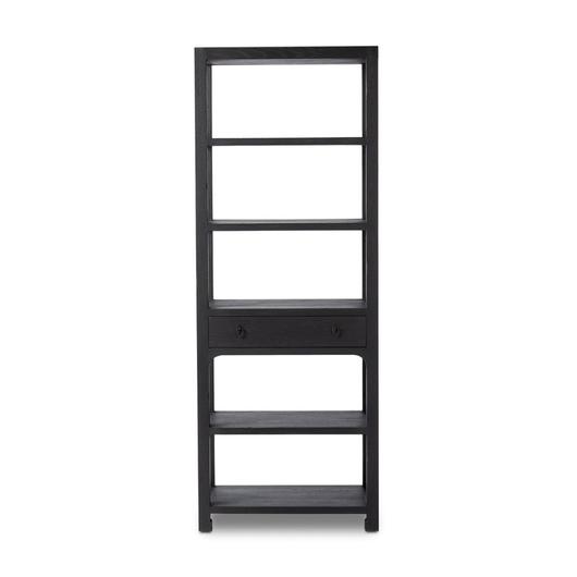 Avedon Bookcase In Aged Black Oak And Aged Black Oak Veneer And Brass Patina by Four Hands
