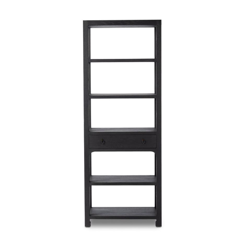 Avedon Bookcase In Aged Black Oak And Aged Black Oak Veneer And Brass Patina by Four Hands