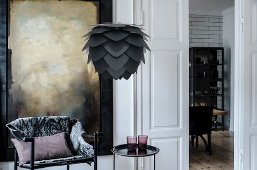 Aluvia Medium Hardwired Pendant in Anthracite with White Cord by UMAGE