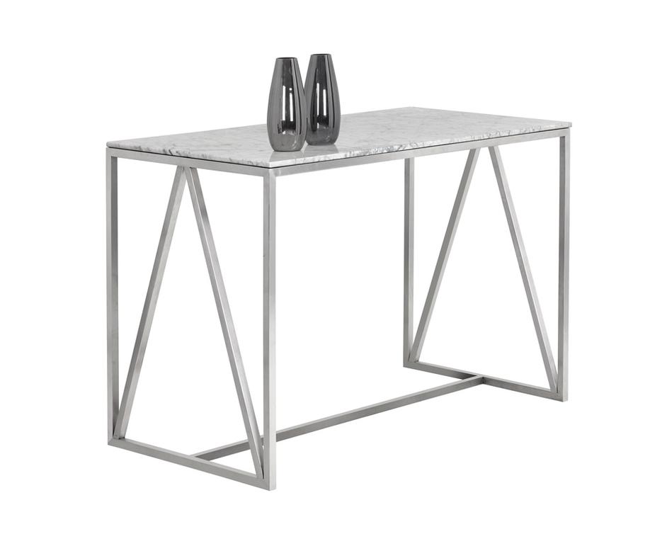 Abel Counter Table - Stainless Steel - White Marble by Sunpan