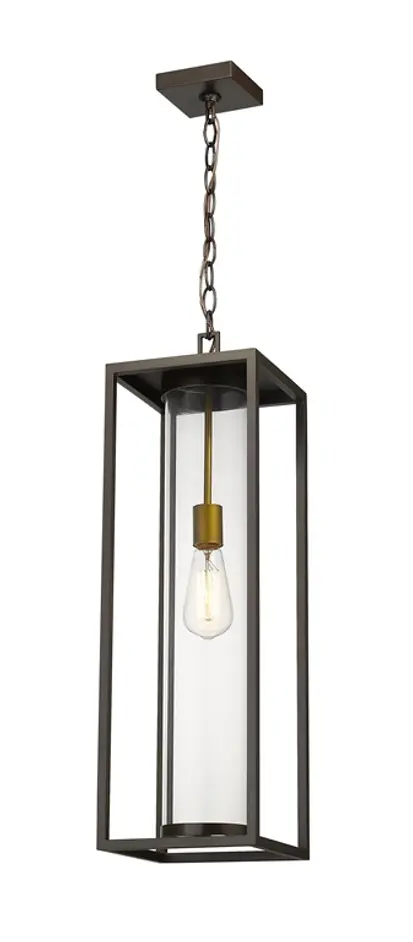 Dunbroch 1 Light Outdoor Chain Mount Ceiling Fixture in Deep Bronze + Outdoor Brass Finish by Z-Lite