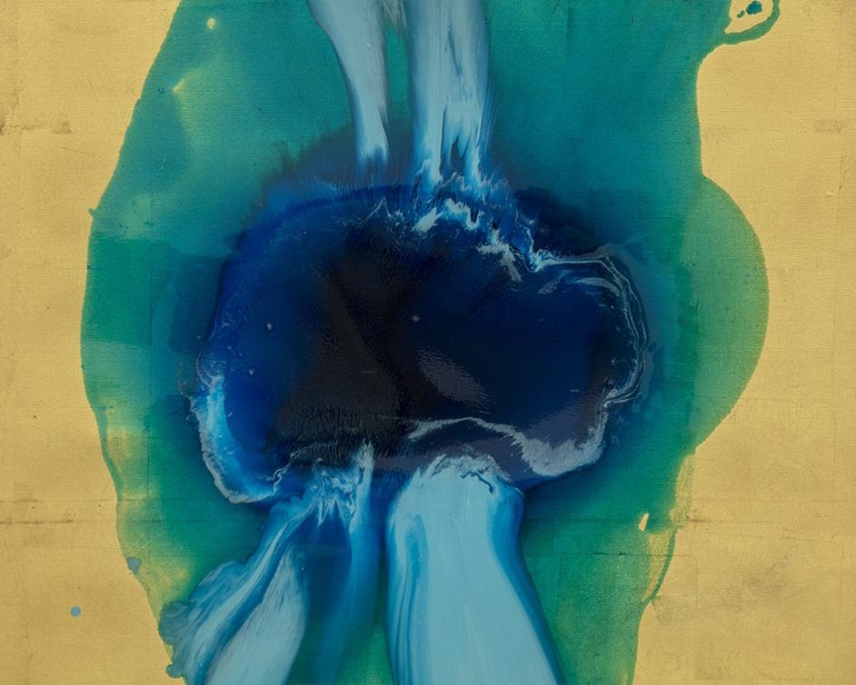 Ink Spill - 60" X 40" - Gold Floater Frame by Sunpan