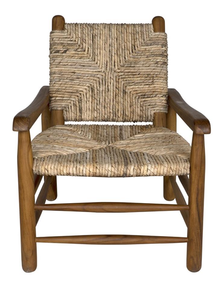 Burek Teak Chair with Rush Seagrass Seat in Clear Coat Finish by Noir Furniture