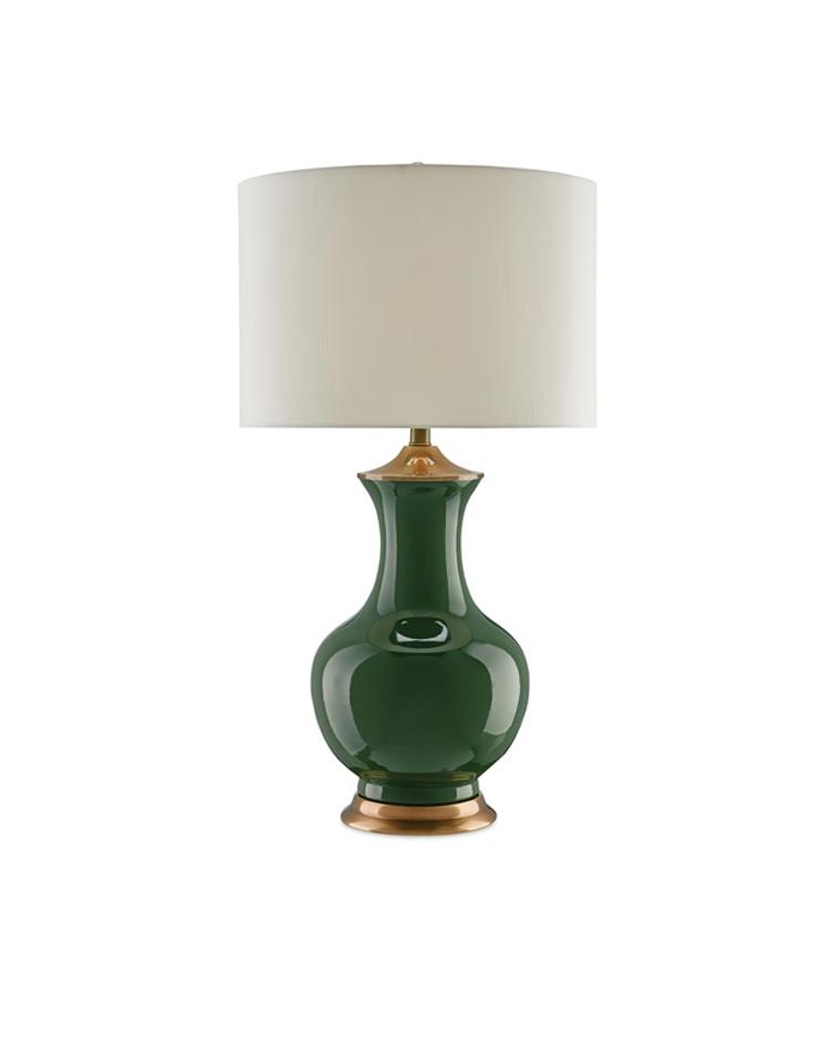 Lilou Green Table Lamp In Green & Antique Brass by Currey & Company