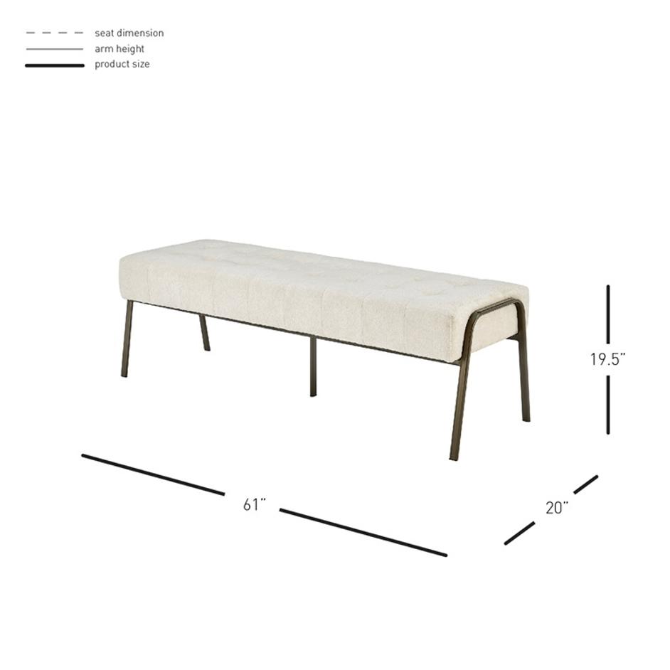 Venturi Fabric Tufted Bench In Opus Cream by New Pacific Direct