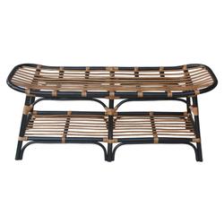 Damara Rattan Bench w/ Shelf In Black  by New Pacific Direct