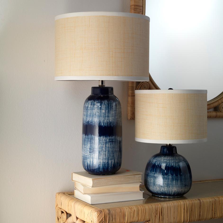 Batik Ceramic Table Lamp with Raffia Shade by Jamie Young