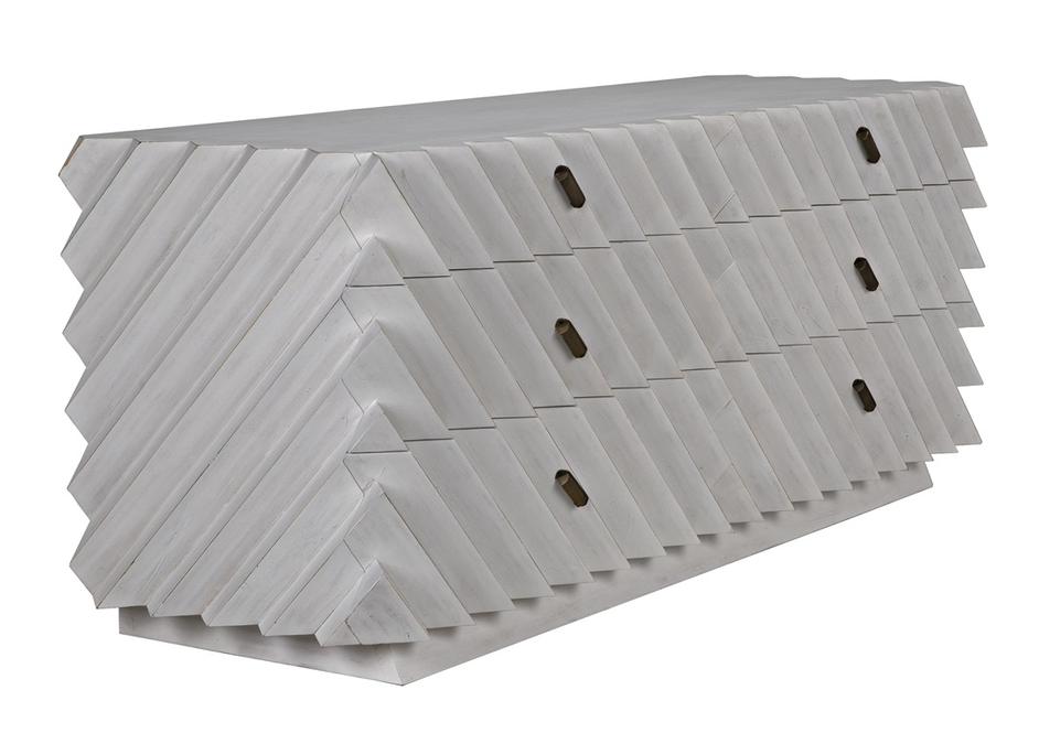 Hikaru White Wash Mahogany and Veneer Dresser with Brass Pulls by Noir Furniture