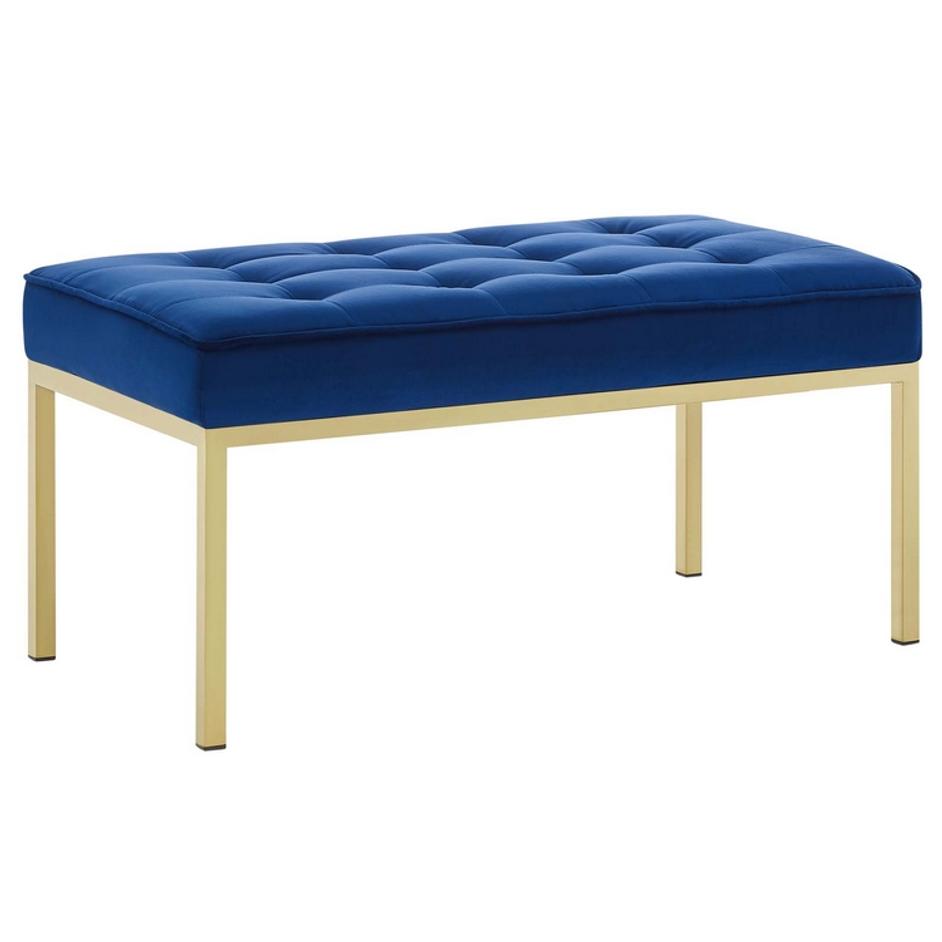 Garret Gold Stainless Steel Leg Medium Performance Velvet Bench In Gold Navy by Modway Furniture