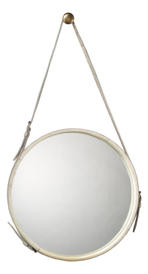 Round Steel Round Wall Mirror, White Hide by Jamie Young
