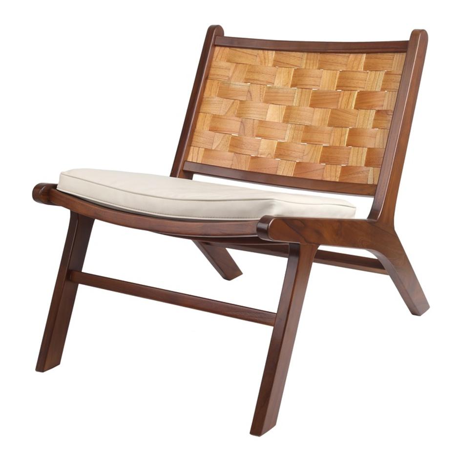 Loria Teak Accent Chair w/ PU Cushion, Cinnamon Brown by New Pacific Direct