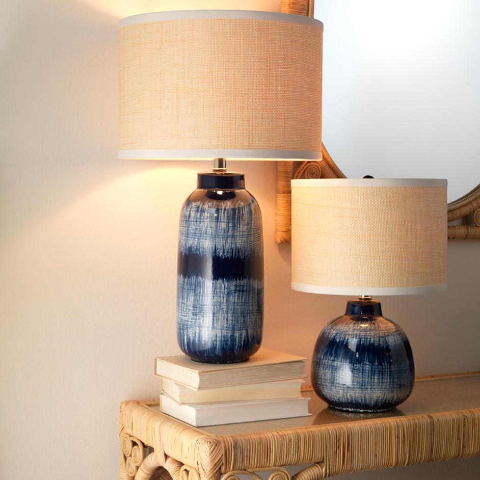 Batik Ceramic Table Lamp with Raffia Shade by Jamie Young