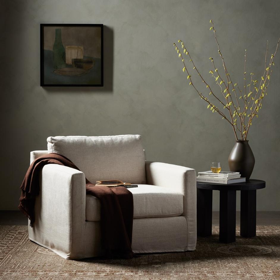 Hampton Slipcover Swivel Chr In Evere Otml by FOUR HANDS