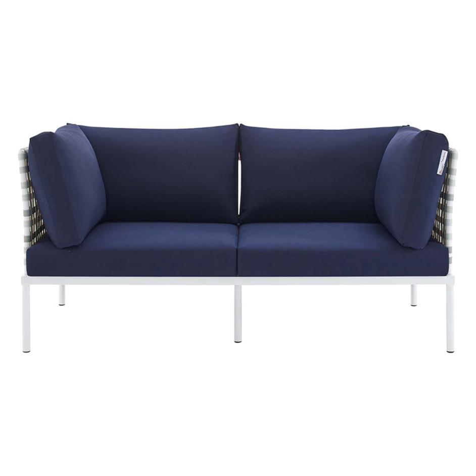 Concord Sunbrella® Basket Weave Outdoor Patio Aluminum Loveseat In Taupe Navy by Modway Furniture