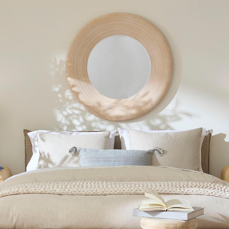 Paddock Bamboo Round Wall Mirror, Cream by Jamie Young