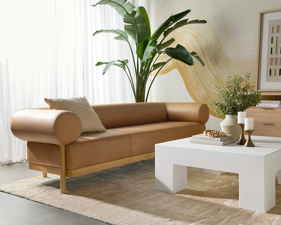 BROMLEY SOFA - RUSTIC OAK - LUDLOW SESAME LEATHER by Sunpan