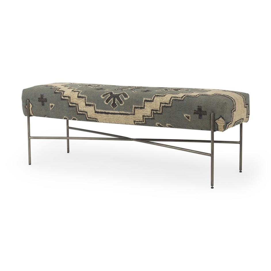 Avery I 55L x 17W Multi Colored Upholstered Patterned Seat Accent Bench by Mercana