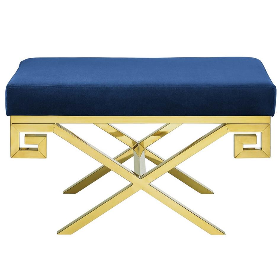 Bendel Velvet Performance Velvet Bench In Gold Navy by Modway Furniture