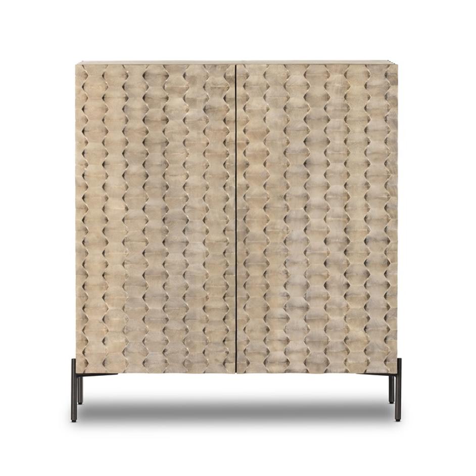 Raffael Bar Cabinet In Carvd Stonewash Grey by FOUR HANDS