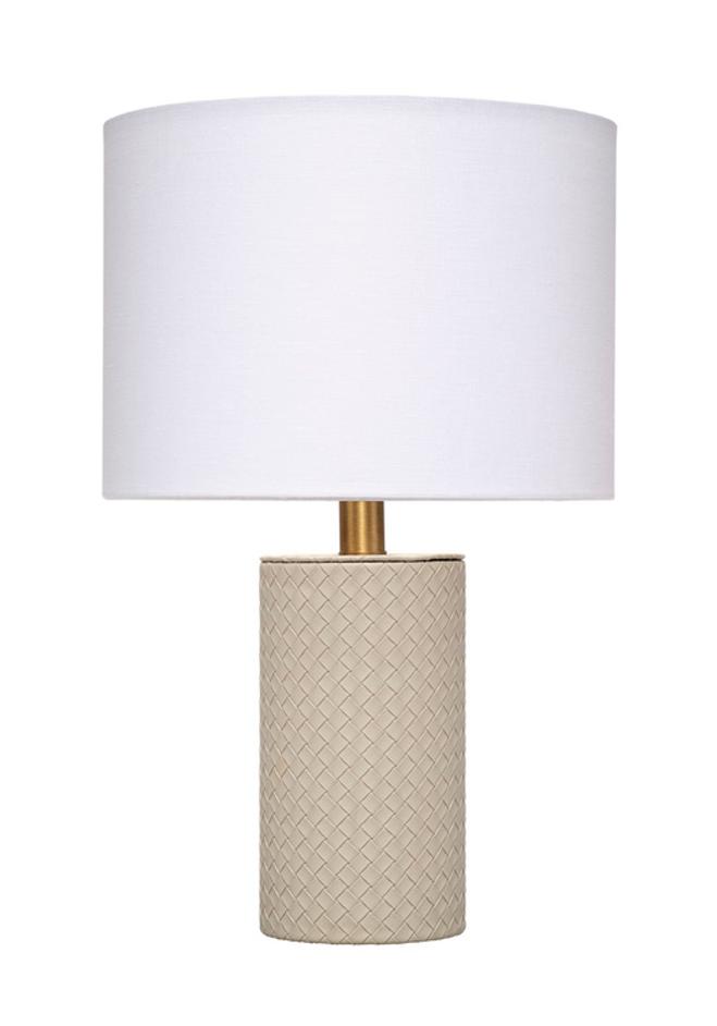 Roman Leather Table Lamp with Linen Shade, Grey by Jamie Young