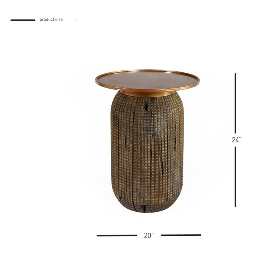 Atalia KD Reclaimed Teak Side/ End Table w/ Steel Tray Top, Antique Copper  by New Pacific Direct