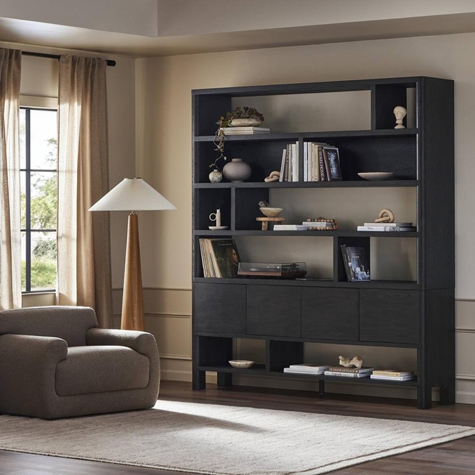 Noeline Wide Bookcase - Smoked Black Oak by Four Hands