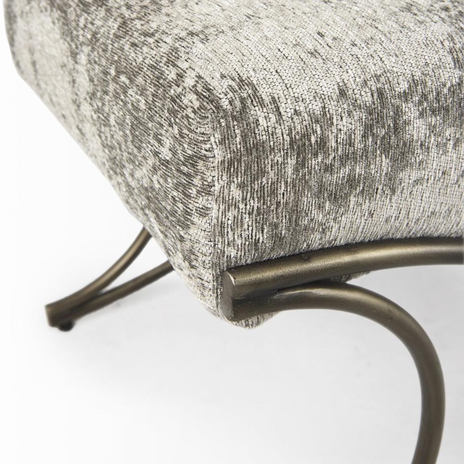 Ayla 55L x 17.6W x 18H Light and Dark Gray Fabric Seat W/ Antique Gold Metal Frame Bench by Mercana