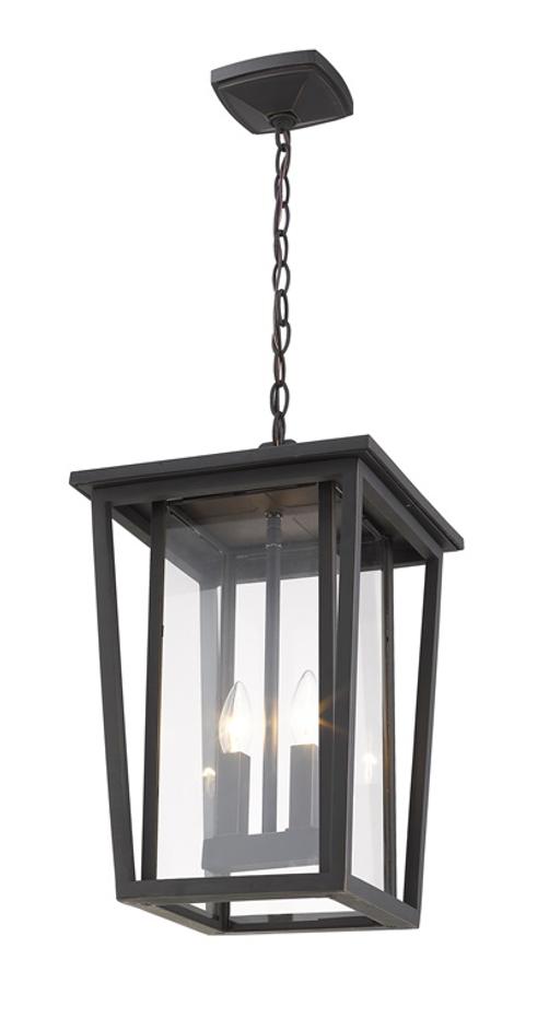 Seoul 2 Light Outdoor Chain Mount Ceiling Fixture in Oil Rubbed Bronze Finish by Z-Lite