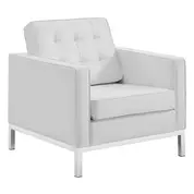 Garret Tufted Upholstered Faux Leather Armchair In Silver White by Modway Furniture