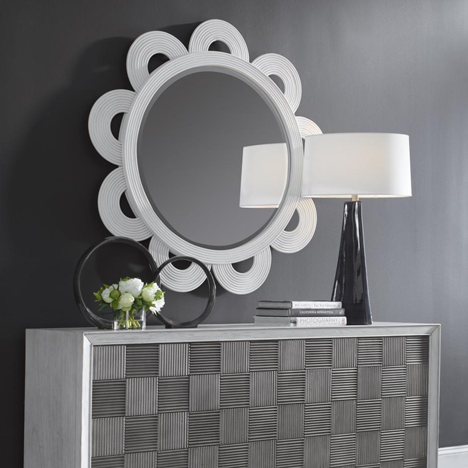 Clematis White Rattan Round Mirror by Uttermost