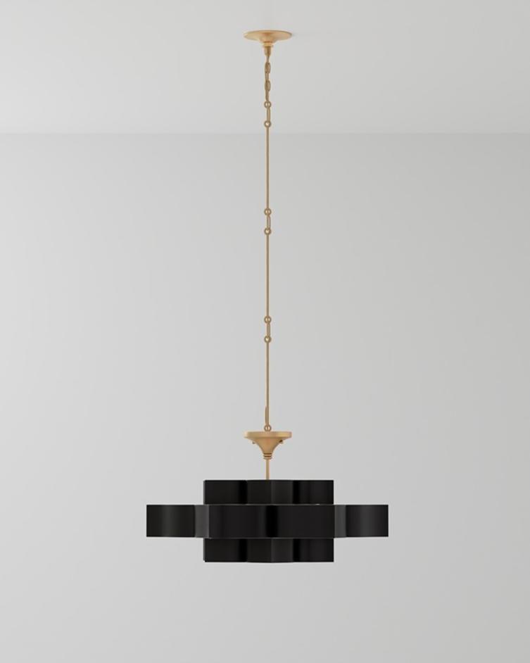 Grand Lotus Black Large Chandelier In Satin Black & Contemporary Gold Leaf by Currey & Company